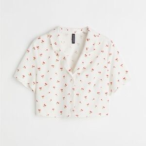 H&M  linen top Cherry pattern Size L